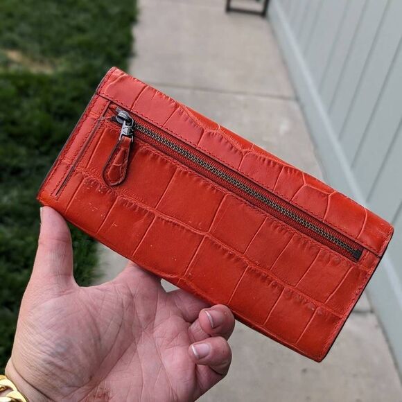 Coach Crocodile Embossed Leather Soft Wallet in Deep Coral (58047) - Picture 3 of 9